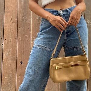 Beige shoulder purse/ baguette bag